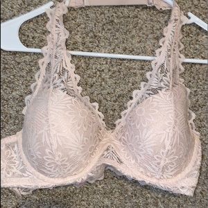 VS PINK Halter Lace Bralette Light Nude Pink Large